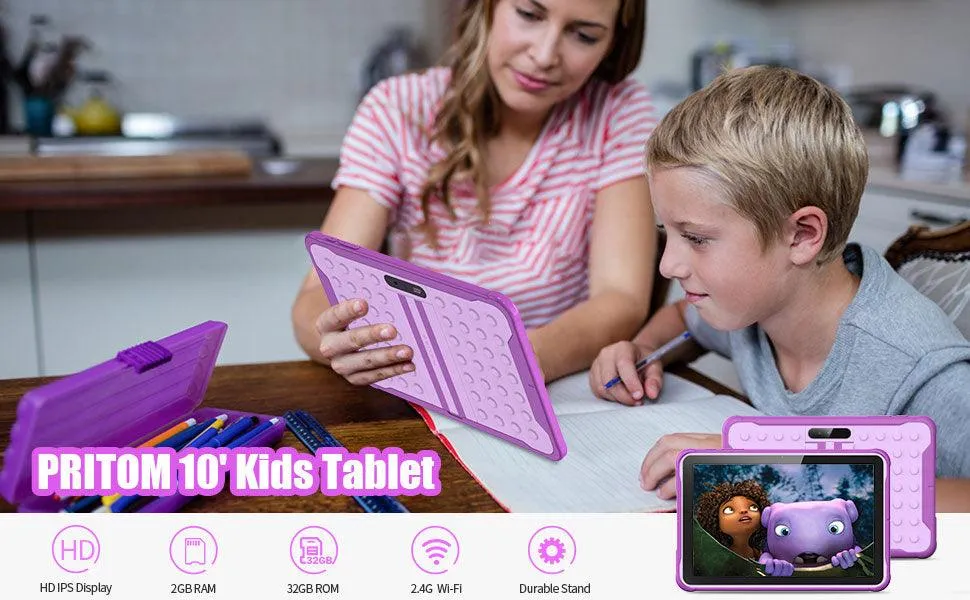 Kids 10.1 inch Tablet, Wifi   Quad Core Processor, 6000mAh Battery, HD Screen, 2GB RAM, 32GB ROM, Dual Camera 2MP   8MP, with tons Pre-Installed Parental Control, Kids Apps and Games