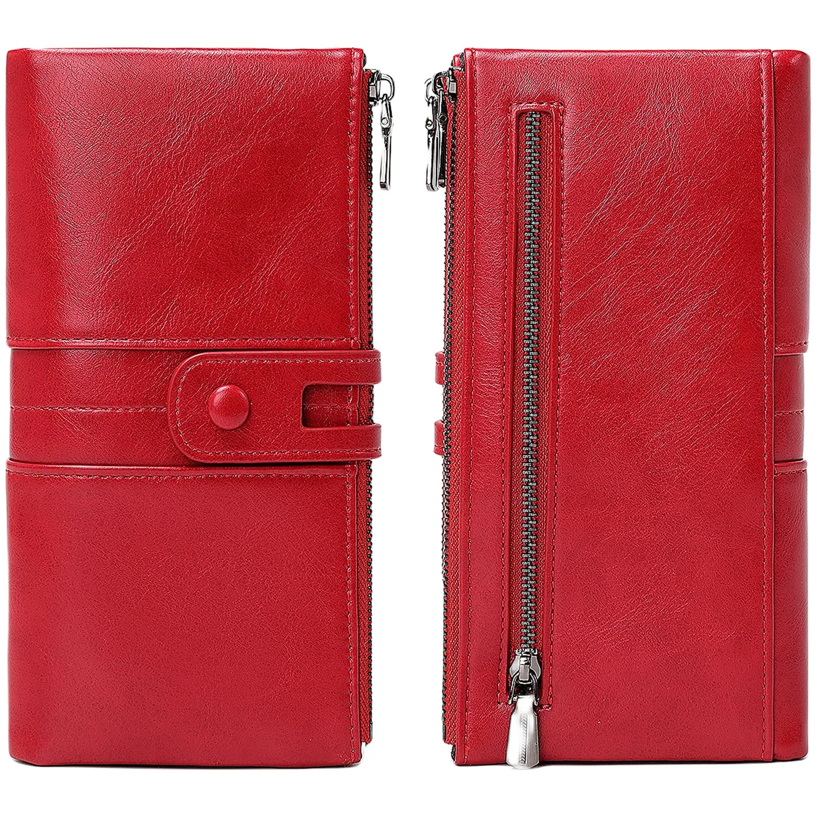 Leather Wallets For Women Vacatime RFID Blocking Soft Bifold Double Zipper Coin Purse