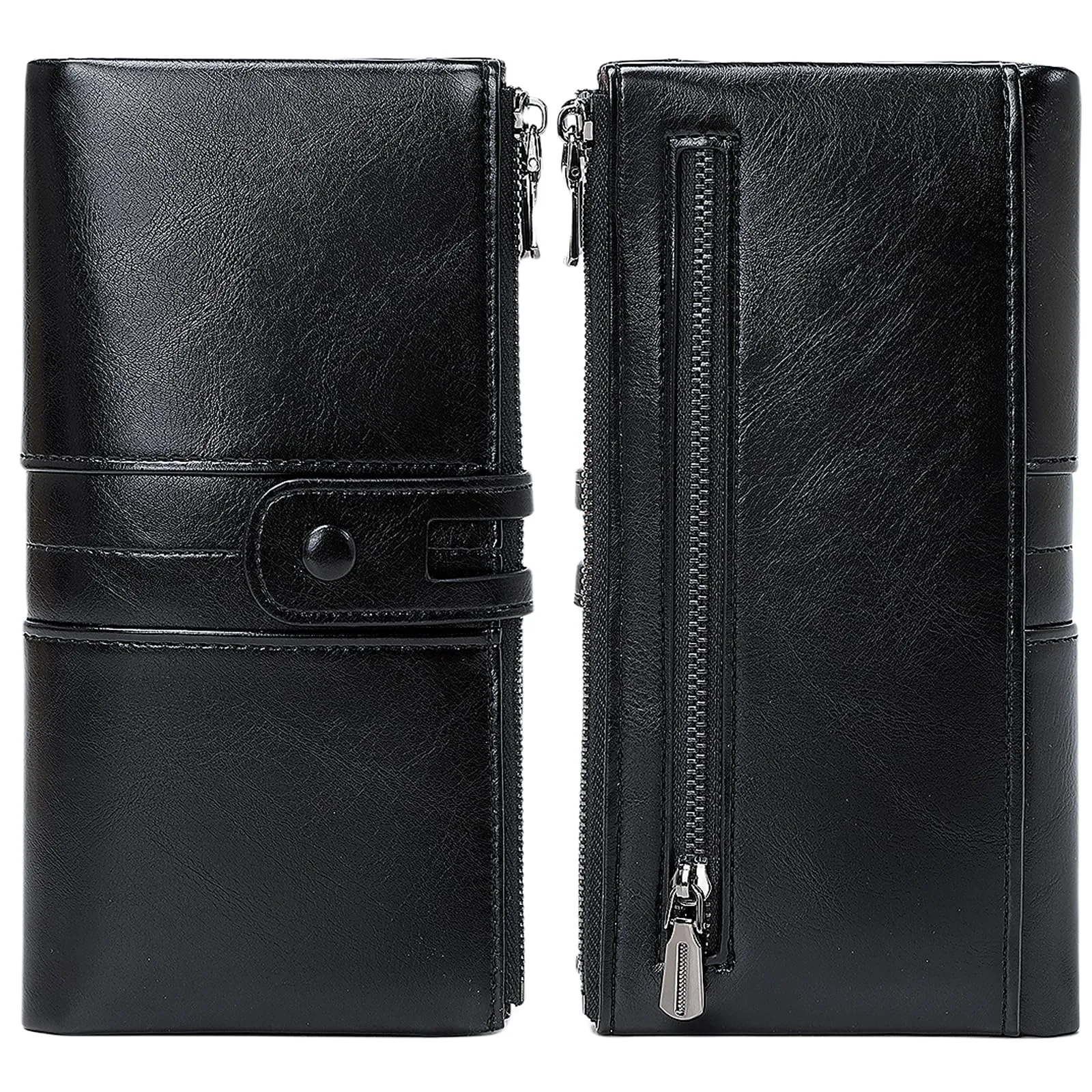 Leather Wallets For Women Vacatime RFID Blocking Soft Bifold Double Zipper Coin Purse