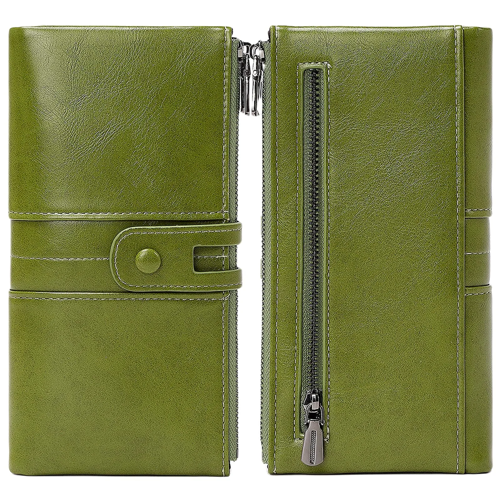 Leather Wallets For Women Vacatime RFID Blocking Soft Bifold Double Zipper Coin Purse