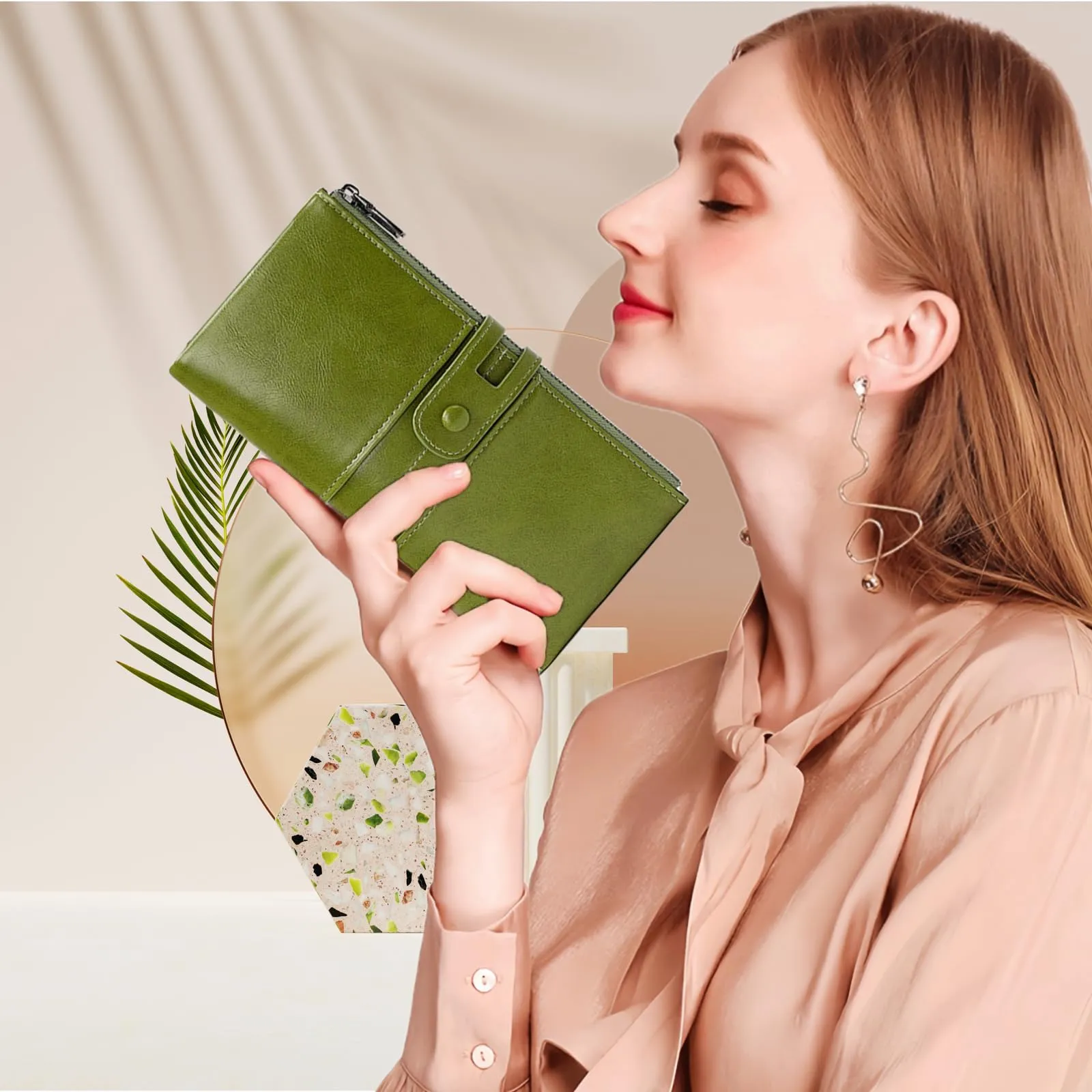 Leather Wallets For Women Vacatime RFID Blocking Soft Bifold Double Zipper Coin Purse