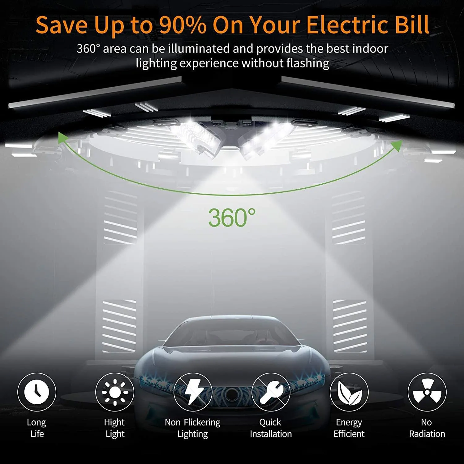 LED Garage Ceiling 360¬∞ Lighting with 576 LEDs