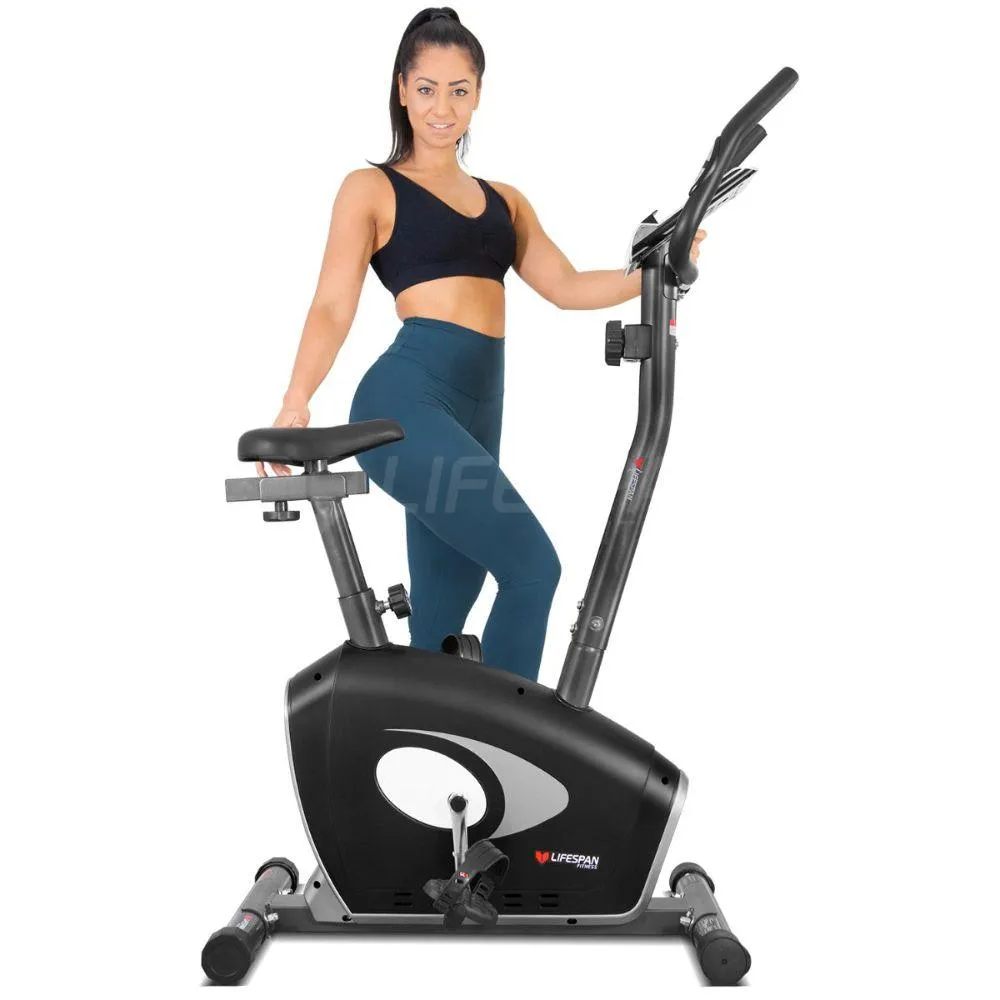 Premium Lifespan Fitness EXER-58 Adjustable Exercise Bike for Home Workouts - Silent Magnetic Resistance, LCD Monitor, and Compact Design
