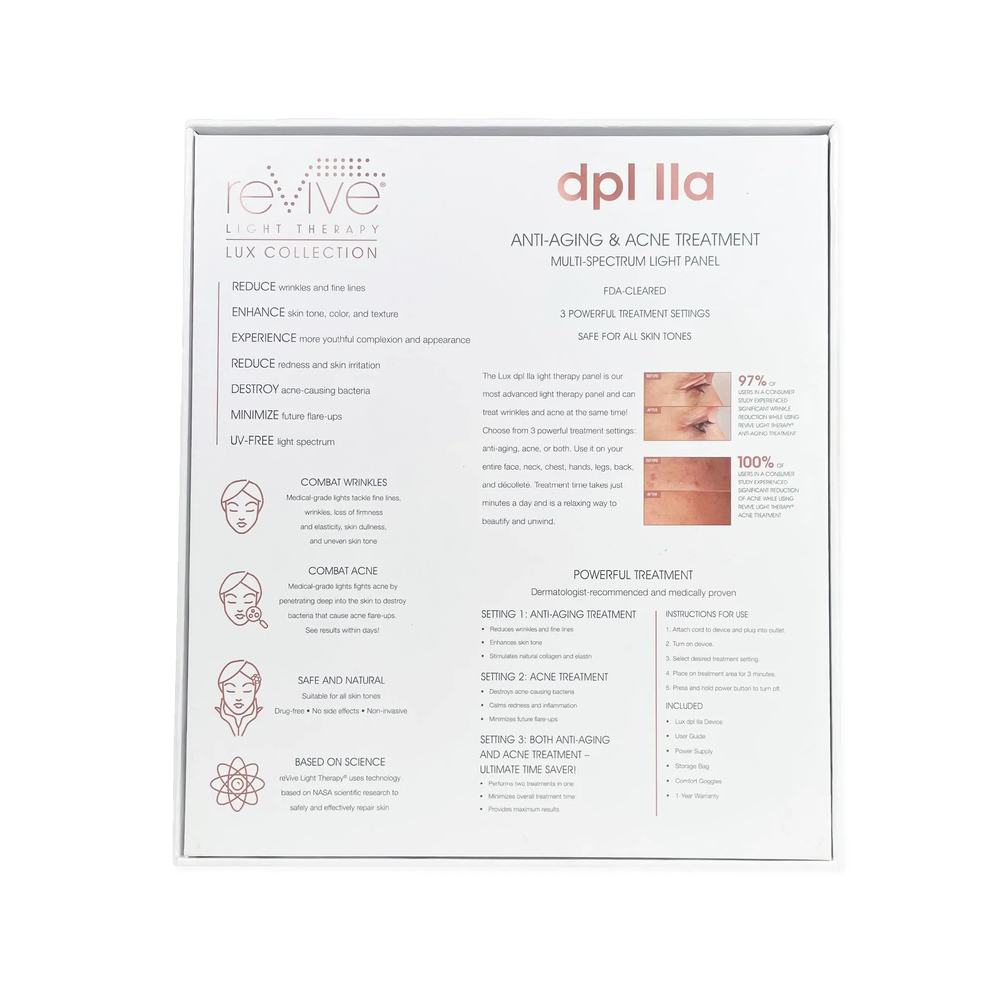 Lux dpl lla LED Wrinkle Reduction & Acne Treatment Panel by reVive Light Therapy