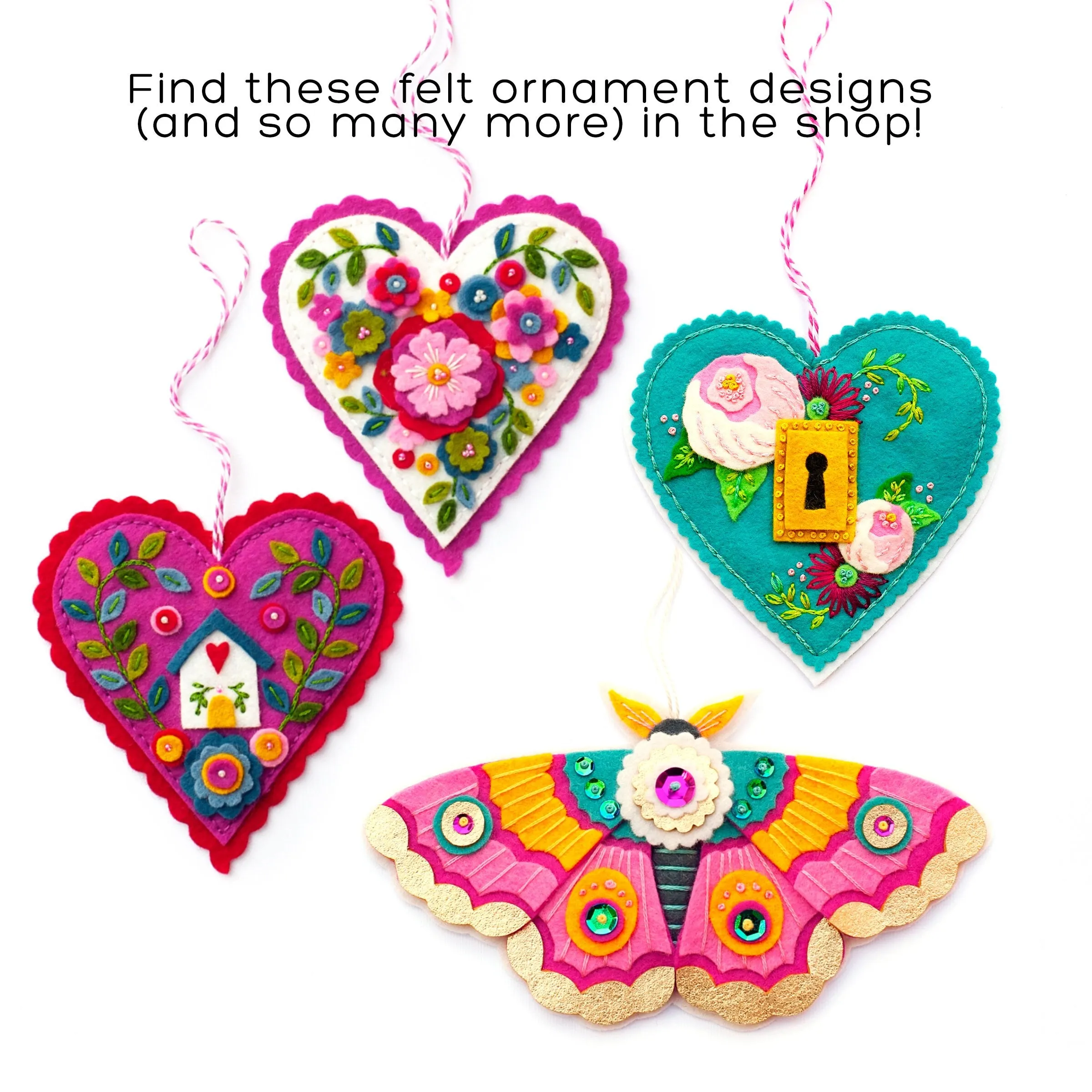Modern Bouquet Heart (Pink) Wool Felt Ornament Supply Kit