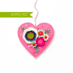 Modern Bouquet Heart (Pink) Wool Felt Ornament Supply Kit