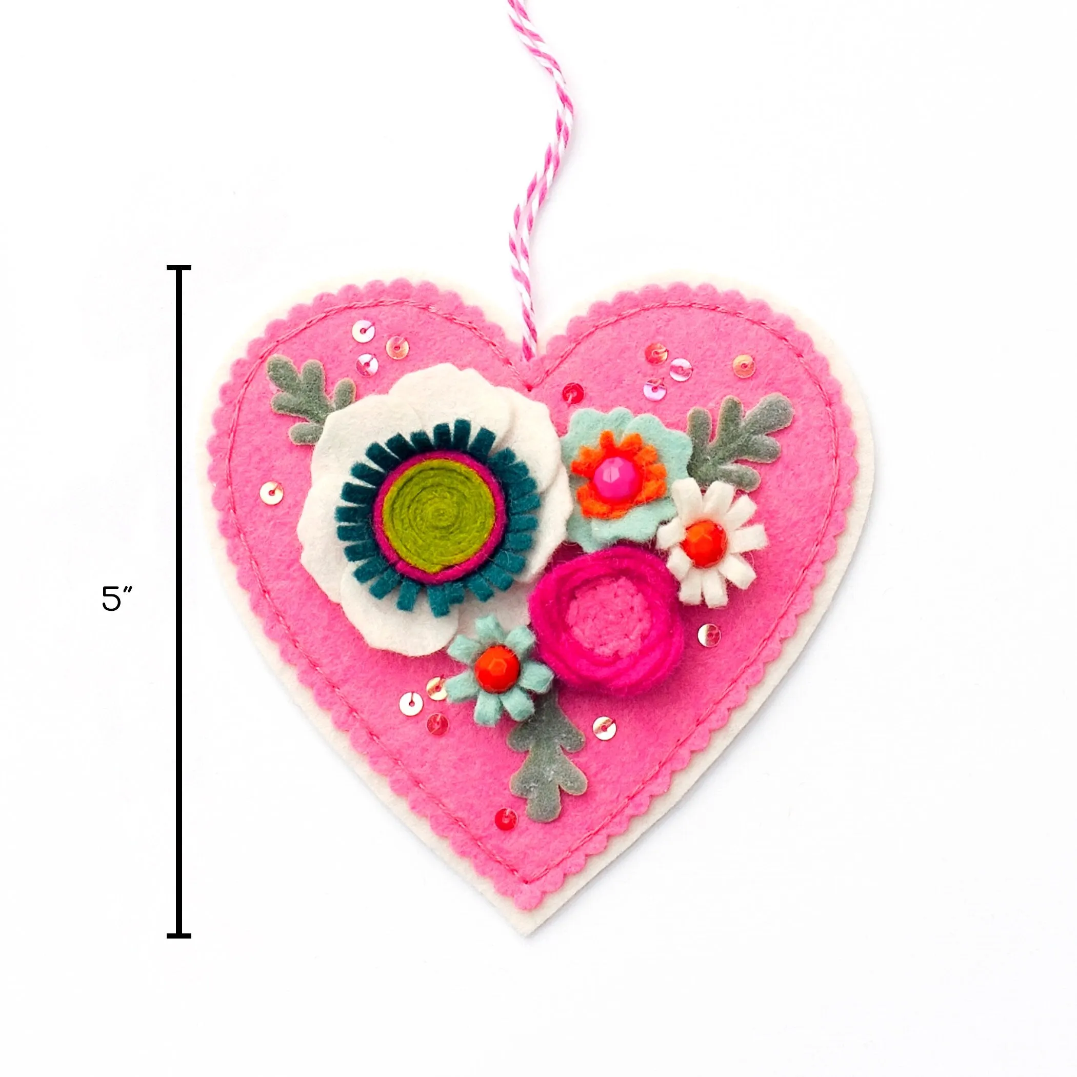 Modern Bouquet Heart (Pink) Wool Felt Ornament Supply Kit
