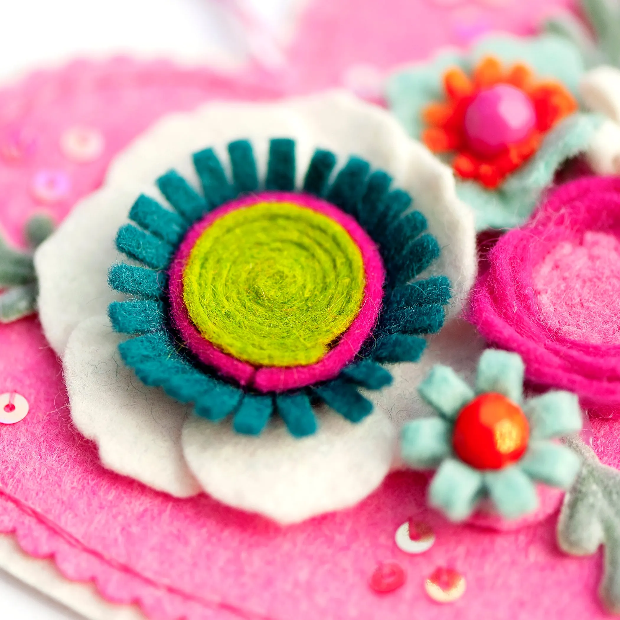 Modern Bouquet Heart (Pink) Wool Felt Ornament Supply Kit