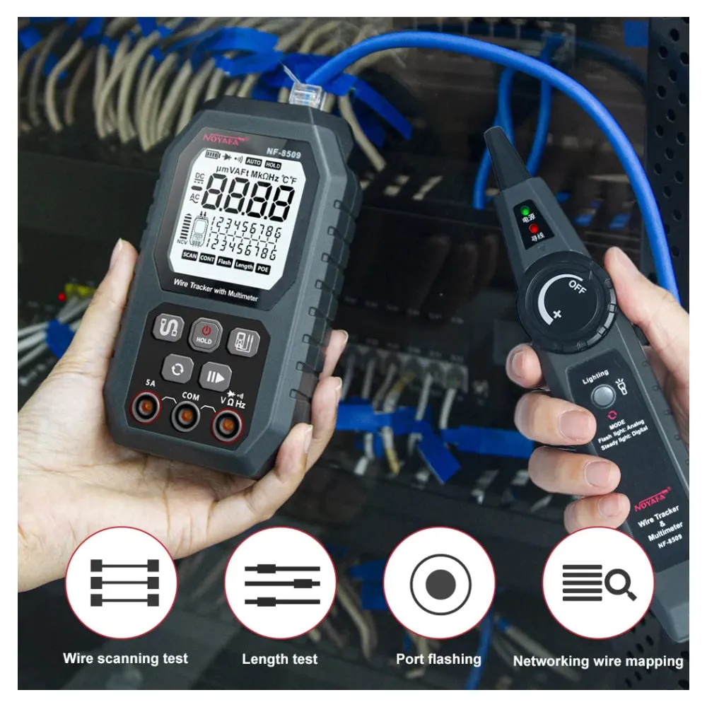 Noyafa NF-8509 Network Cable Wire Tracker Tone Tracer with Digital Multimeter Tester for Ethernet Cable, Telephone Line, Power Cable, Electrical Socket, Appliances, Computer, PC, Electronics - Electricity & Networking Tool