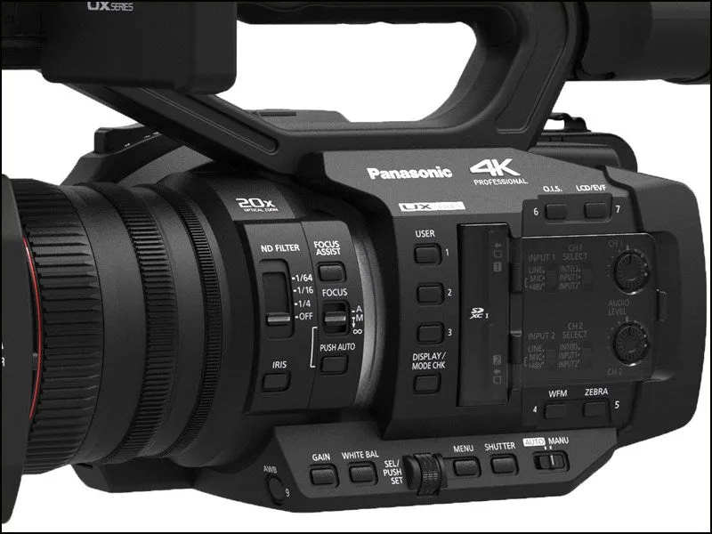 Panasonic AG-UX180 4K Premium Professional Camcorder W/ 2x Sandisk 64GB Memory Card Essential Bundle