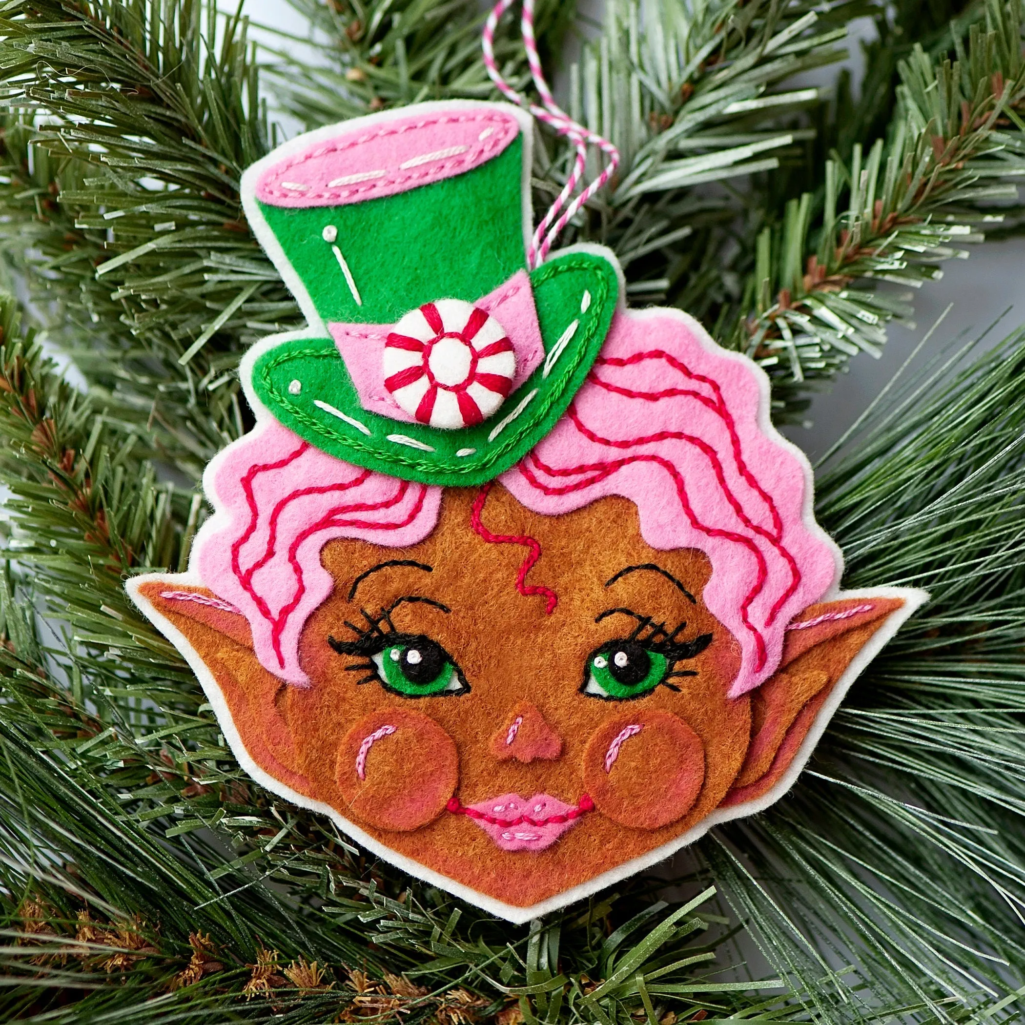 Peppermint Candy Elf Wool Felt Ornament Supply Kit