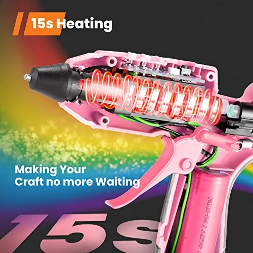 Pink Cordless Hot Glue Gun w/Mini Glue Sticks, Fast Preheating, Built-in Battery, USB-C Charging Port, Smart Power Off