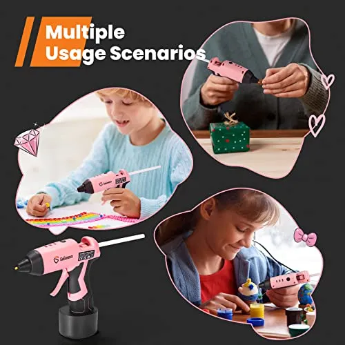 Pink Cordless Hot Glue Gun w/Mini Glue Sticks, Fast Preheating, Built-in Battery, USB-C Charging Port, Smart Power Off