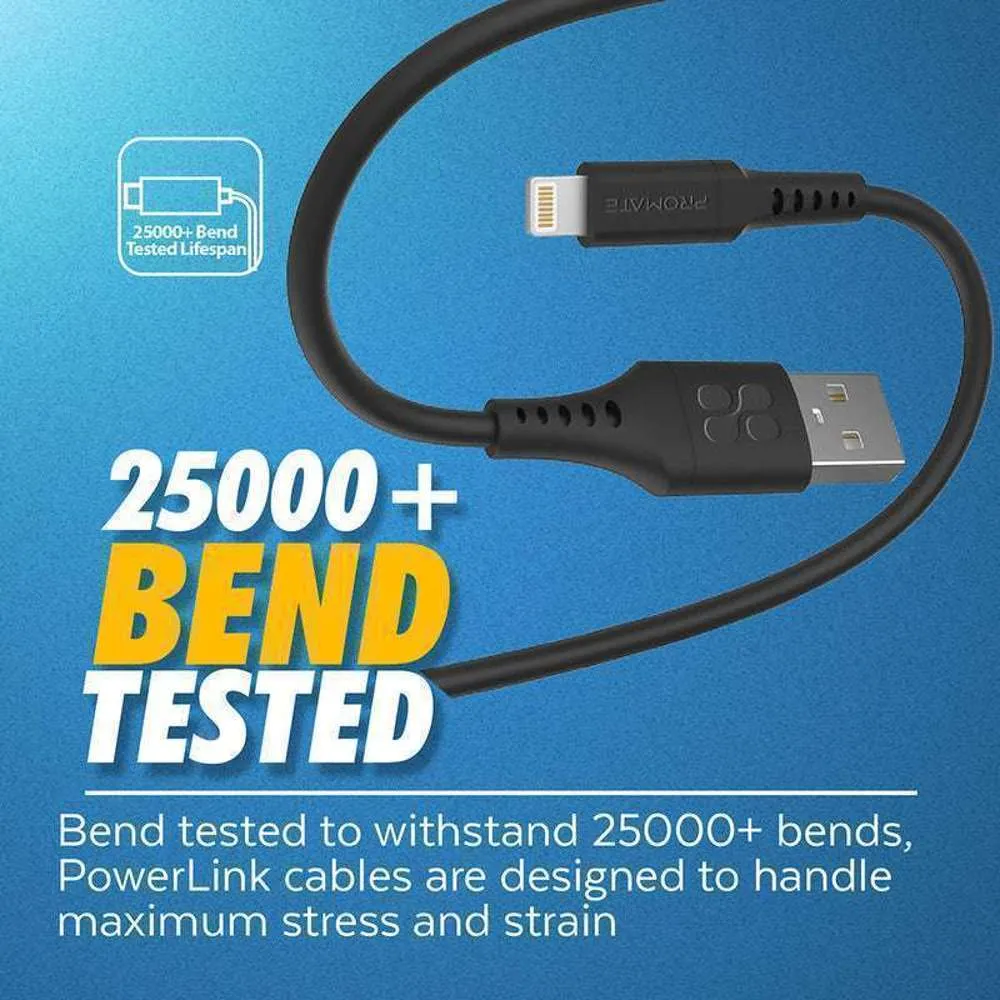 Promate USB-A to Lightning Flexible Charge Cable 1.2m Black
