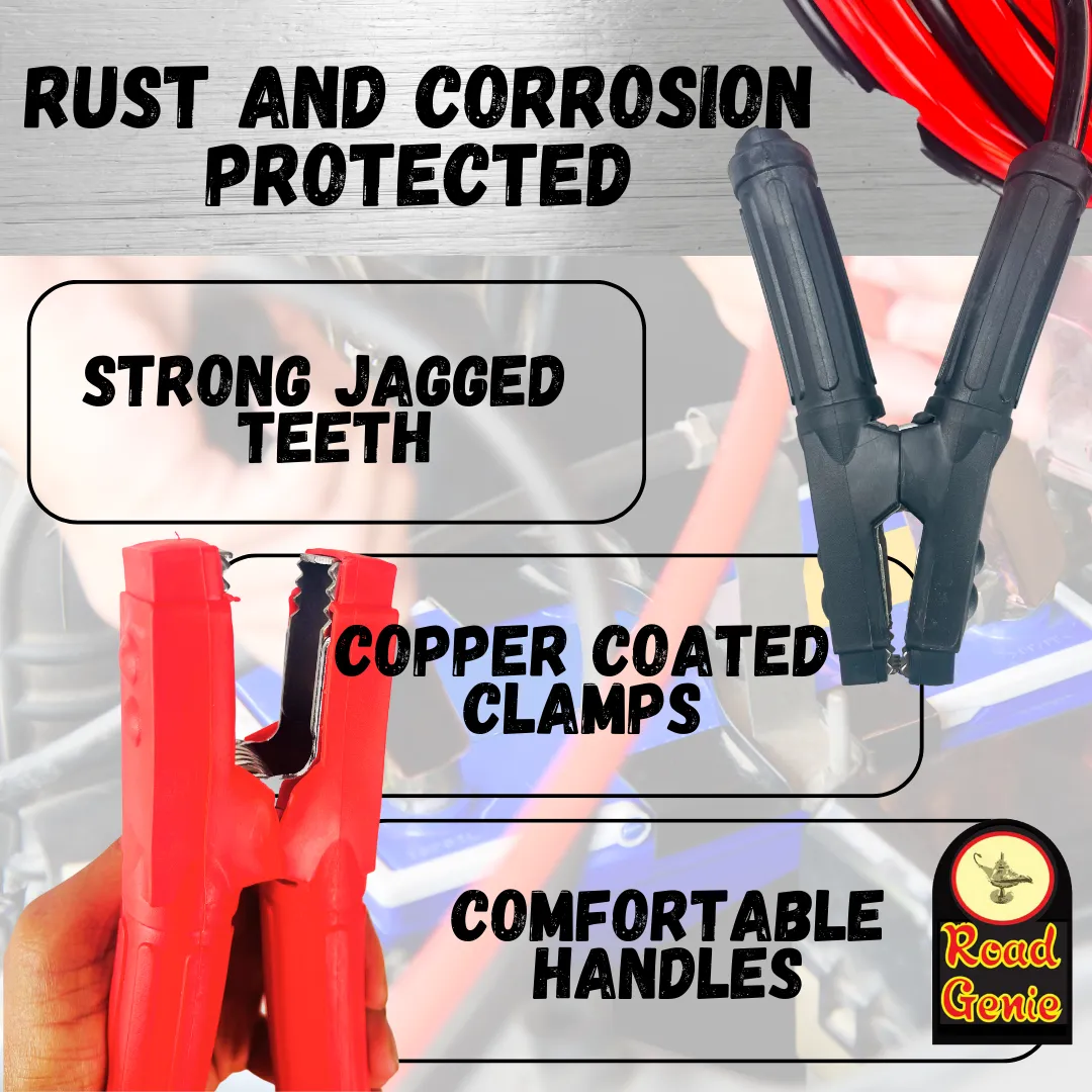 ROAD GENIE 25 Foot, 1 Gauge Booster Cable with Color-Coded Cables and Chrome Plated Clamps for Easy and Reliable Jump-Starting || Comes with Carrying Pouch