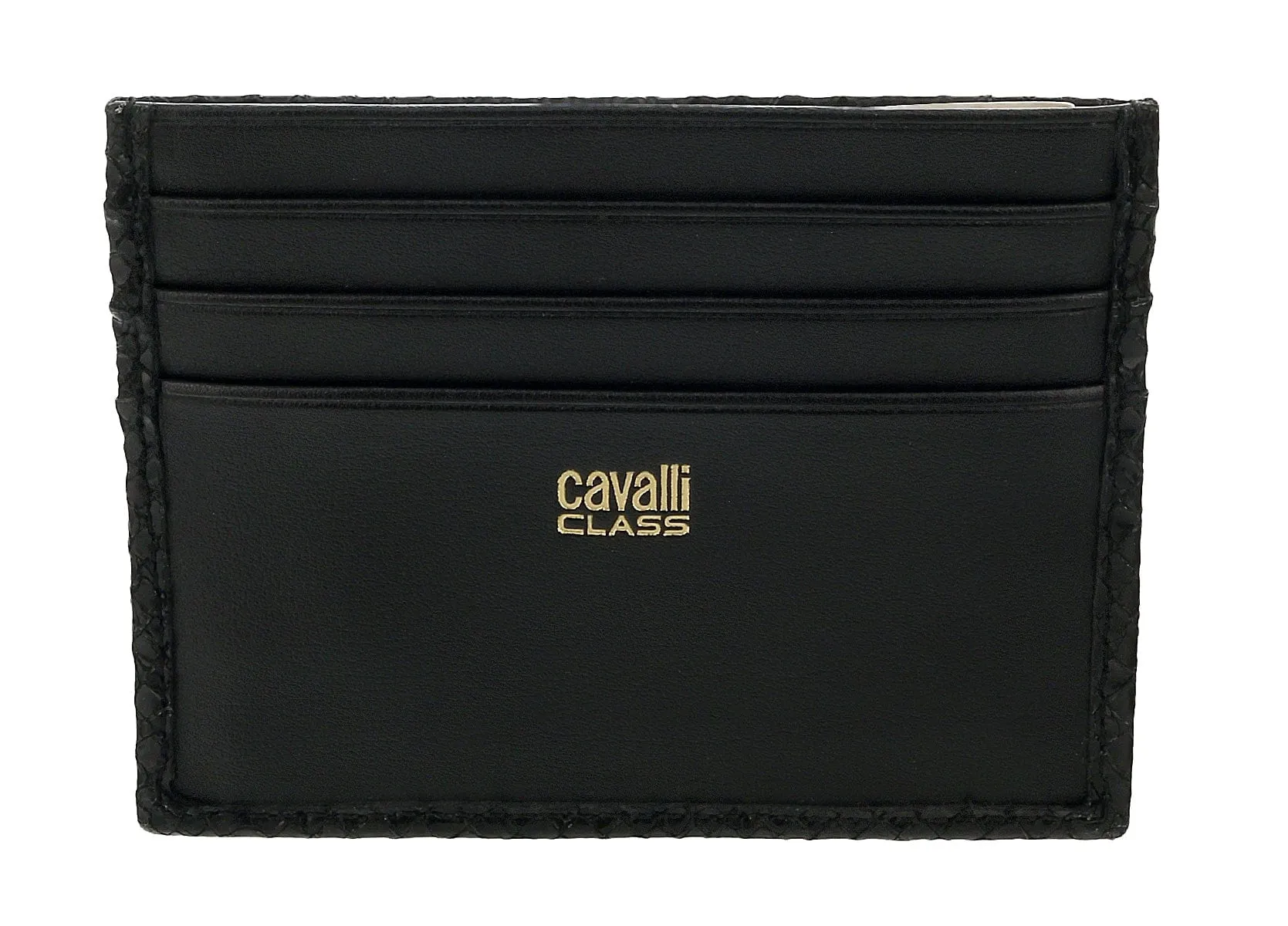 Roberto Cavalli Class Metal Black Lizzard Embossed Cleo Credit Card Holder