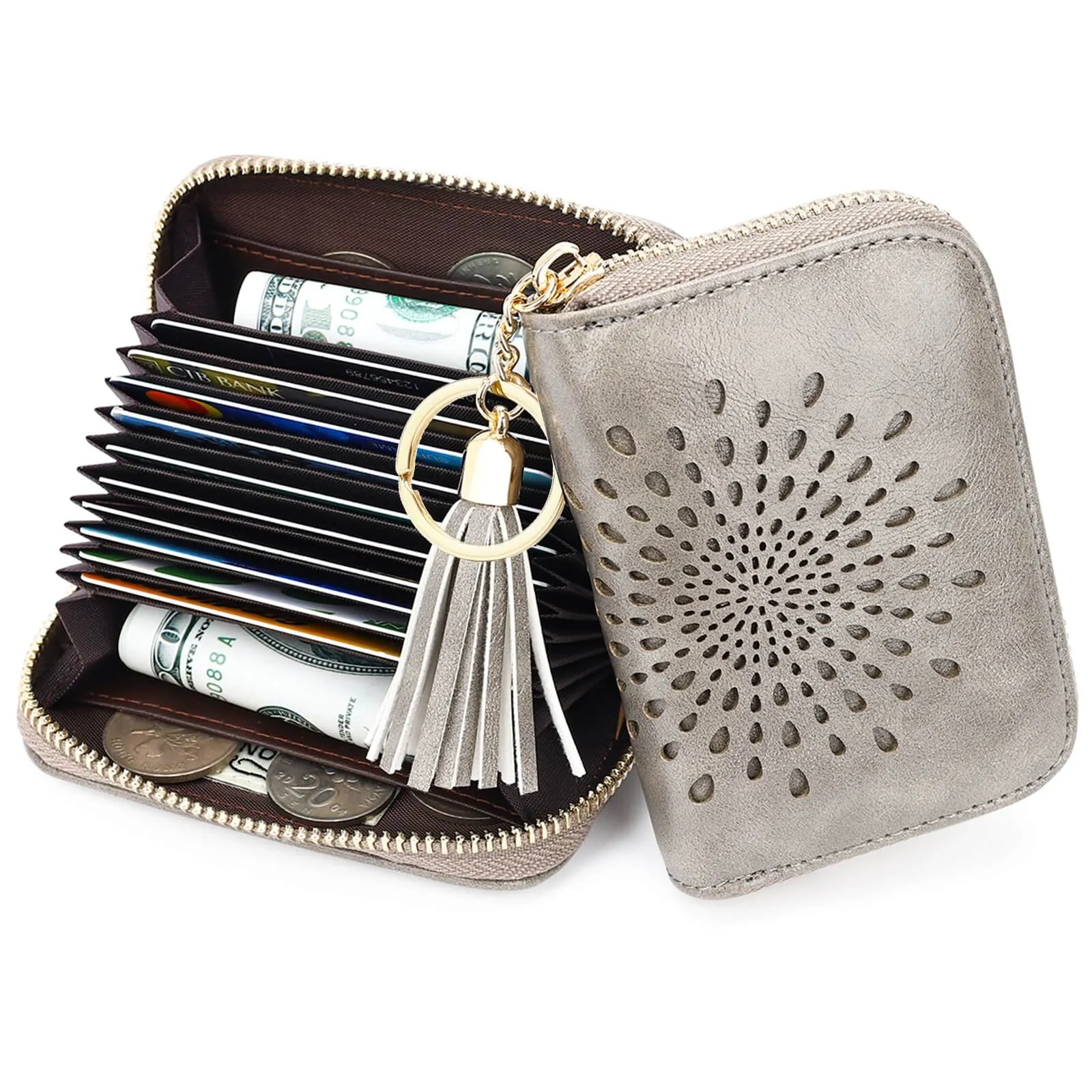 Single Zip Gray Card Holder