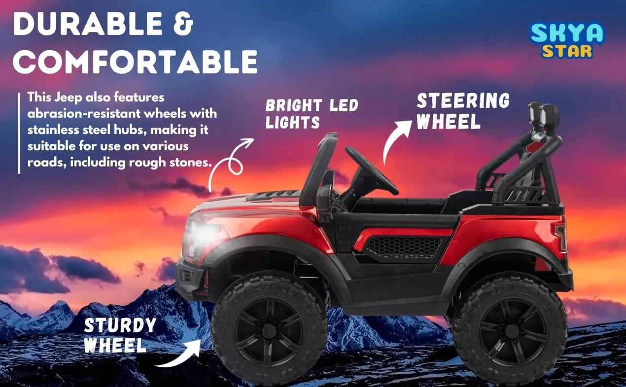 SKYA STAR Pobo Battery Operated Jeep for Kids Ride on Toy Kids Car with Bluetooth Music & Light Electric Car Jeep Battery Car for Kids to Drive [2 to7 Years, Red]