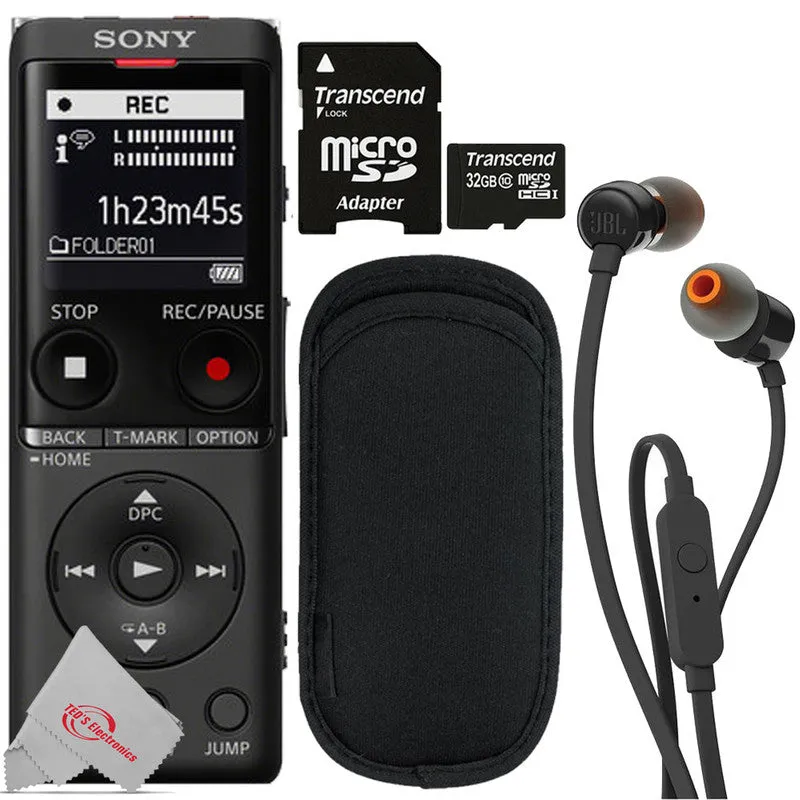 Sony UX570 Digital Voice Recorder Black   JBL T110 in Ear Headphones and Cleaning Kit