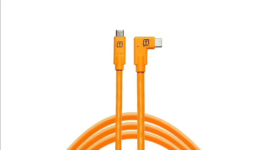 Starter Tethering Kit - TetherPro USB-C to USB-C, Straight to Right, 15 ft, ProTab Cable Ties, TetherGuard, High-Visibility Orange