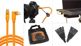 Starter Tethering Kit - TetherPro USB-C to USB-C, Straight to Right, 15 ft, ProTab Cable Ties, TetherGuard, High-Visibility Orange