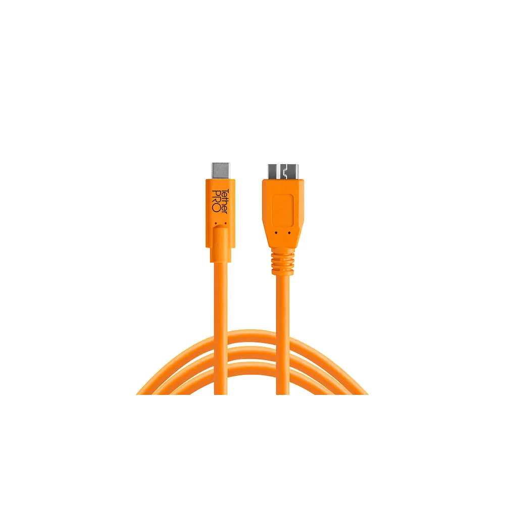 TetherPro 4.6m (15') USB-C to USB 3.0 Micro B Tether Cable (High-Visibility Orange)