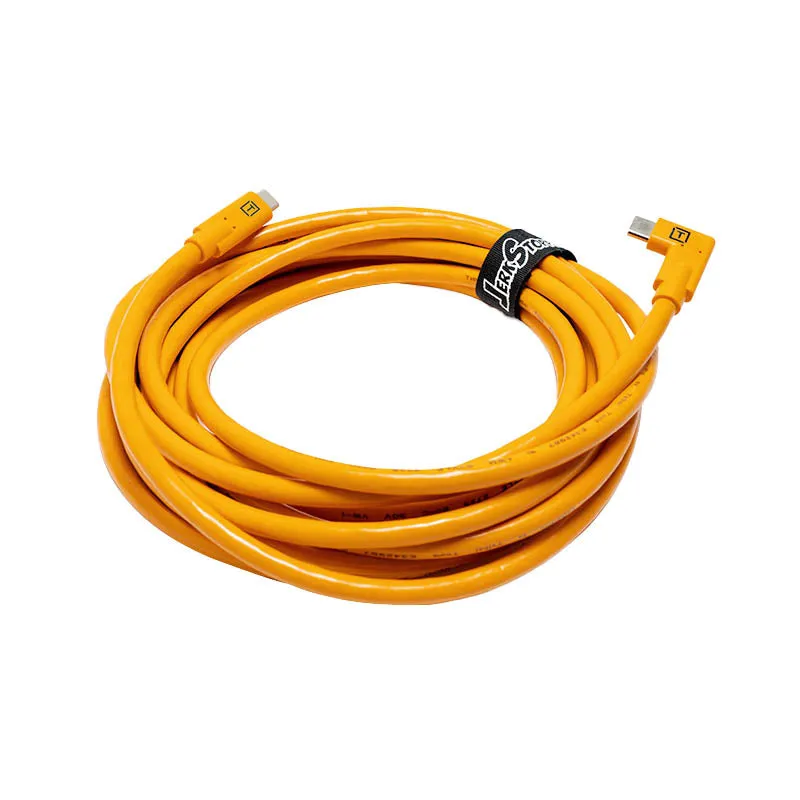 TetherPro 4.6m (15') USB-C to USB-C Right Angle Cable (High-Visibility Orange)