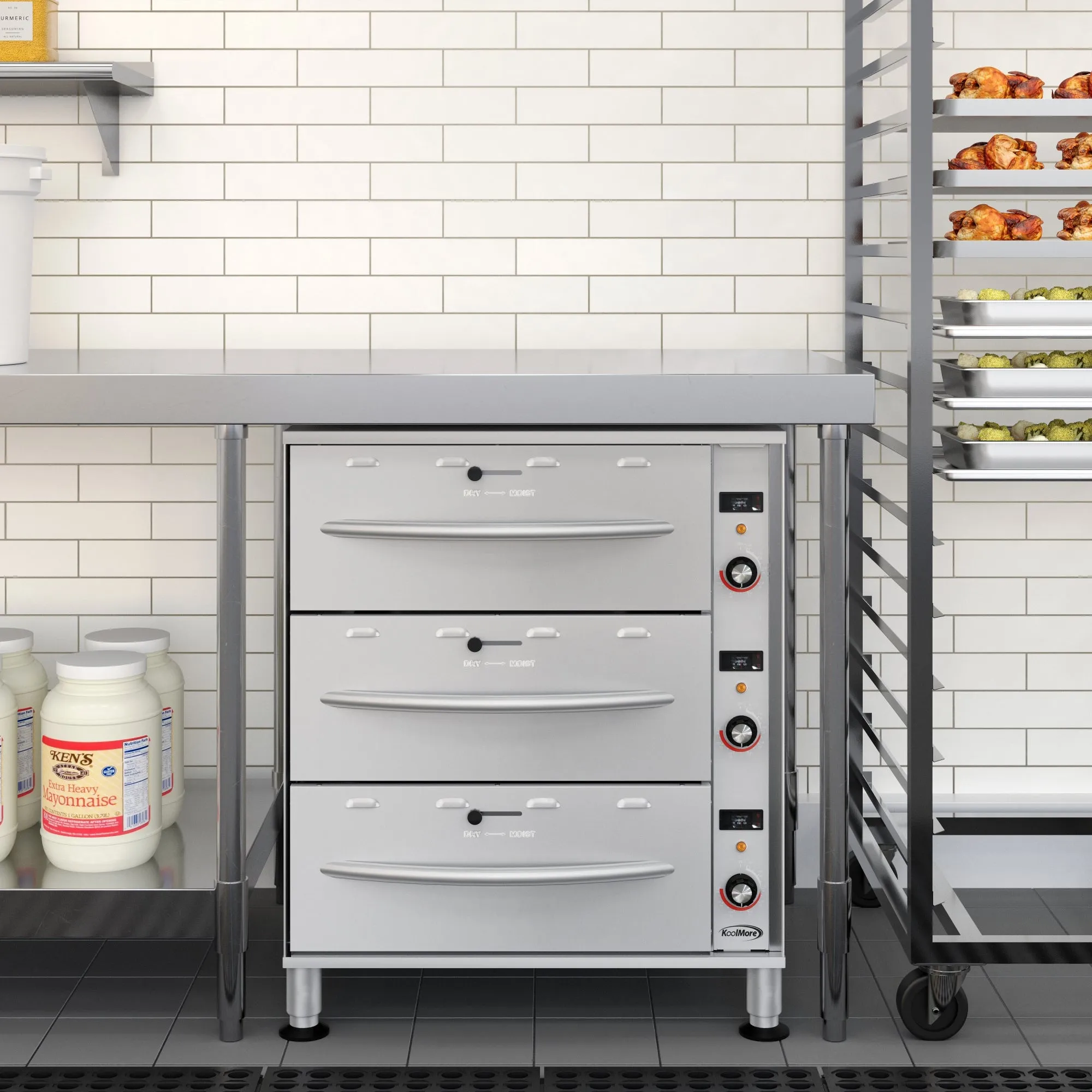 Three-Drawer Commercial Free Standing Warming Drawer in Stainless-Steel (KM-WD-M3)