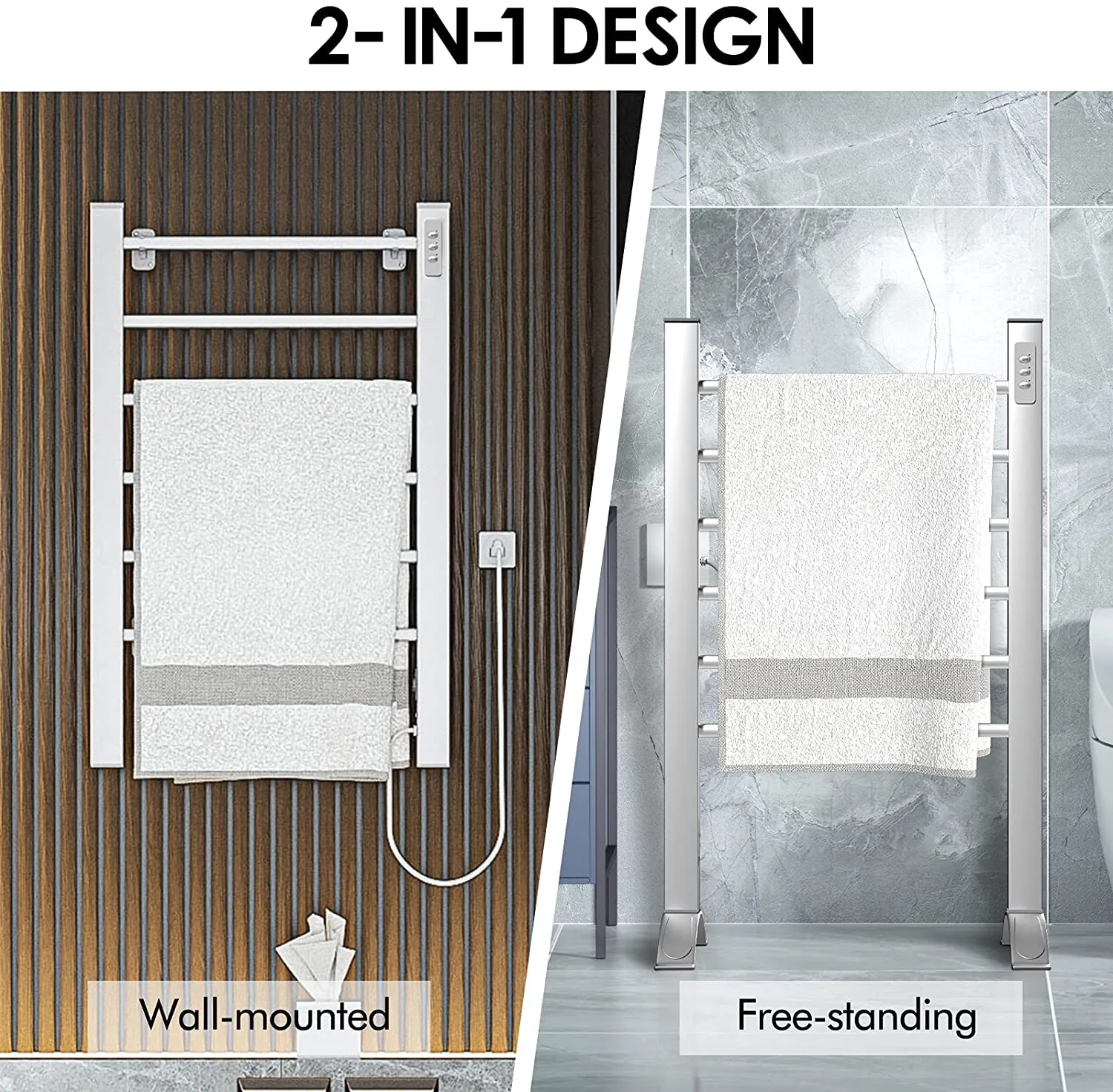 Towel Warmer 2-in-1, with Built-in Timer, Heated Towel Rack, Freestanding & Wall Mounted