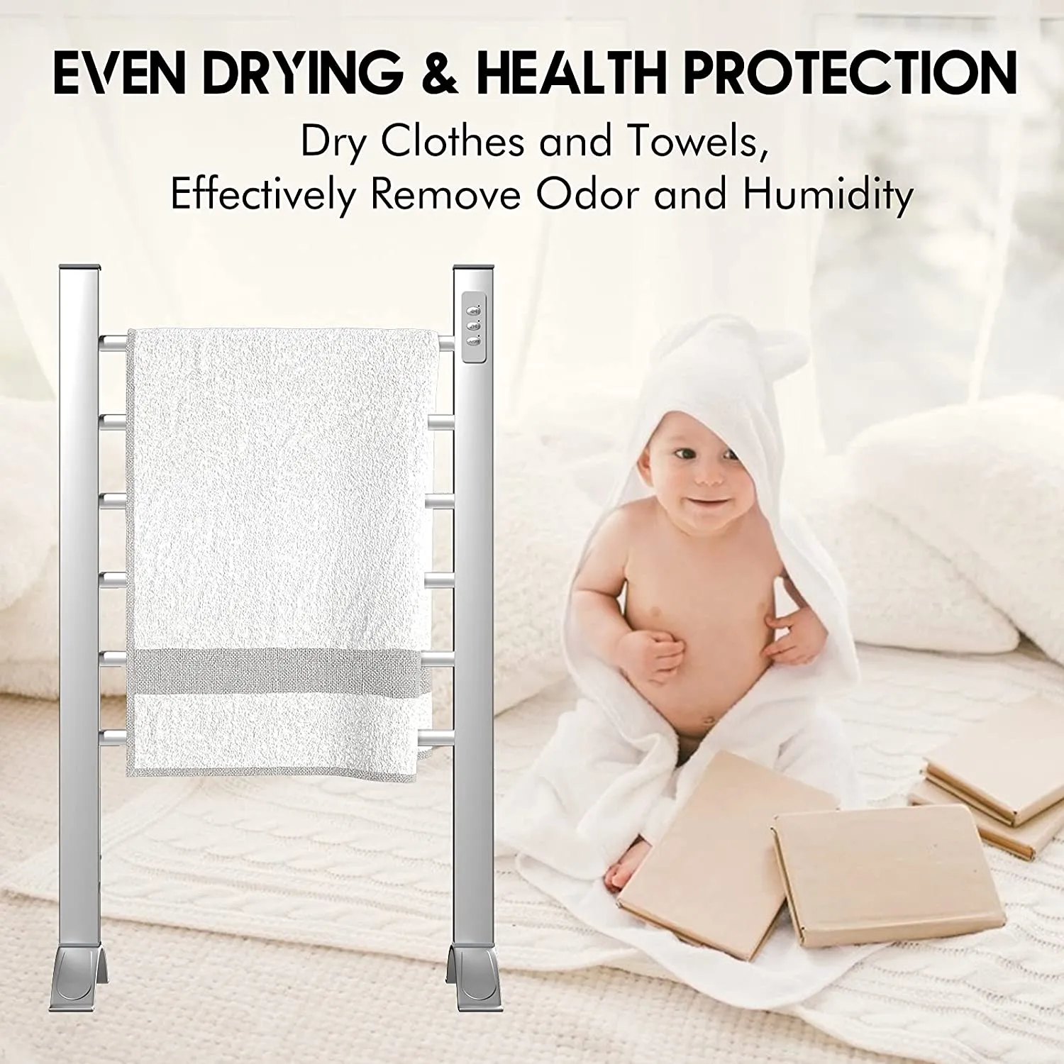 Towel Warmer 2-in-1, with Built-in Timer, Heated Towel Rack, Freestanding & Wall Mounted