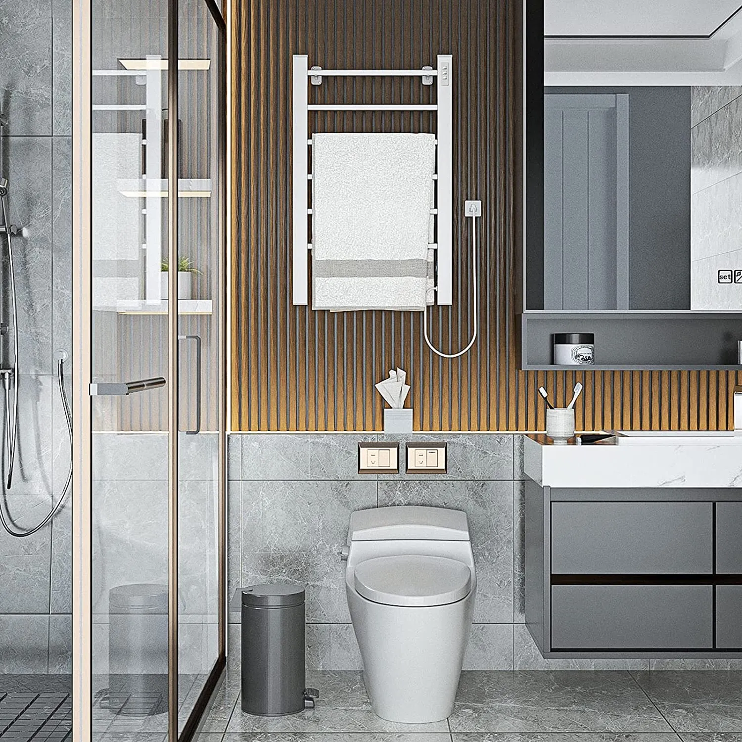 Towel Warmer 2-in-1, with Built-in Timer, Heated Towel Rack, Freestanding & Wall Mounted
