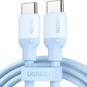 UGREEN 1m 60W USB C to USB C Silicone Charging Cable Compatible with Galaxy S23 S22 Ultra, MacBook Pro 2021, iPad Pro 2021 / Air 5, Pixel 7 6 Pro, Mi 11 etc. - Blue (15279)
