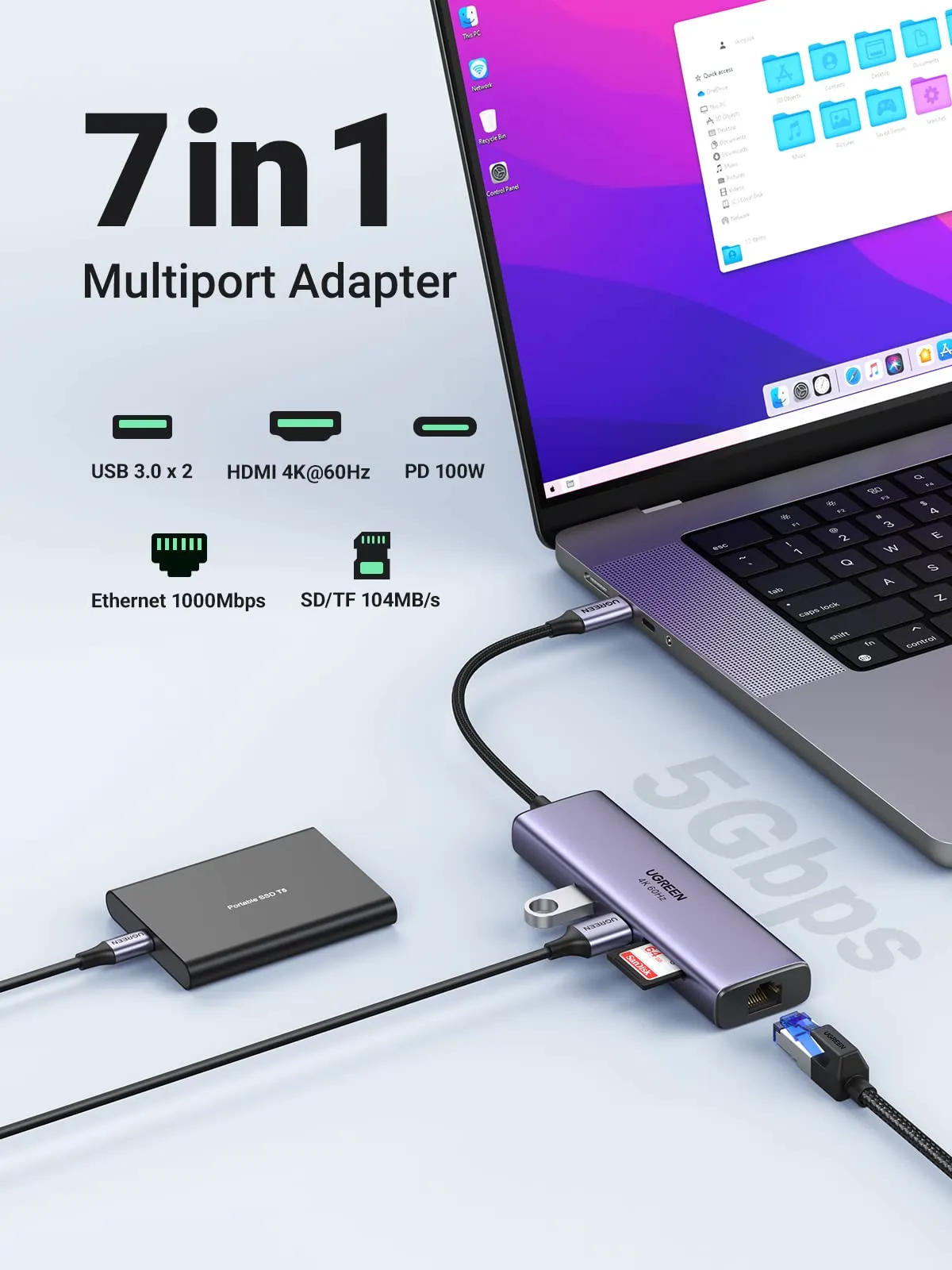 UGREEN USB C 7 in 1 Hub with 4K 60Hz HDMI