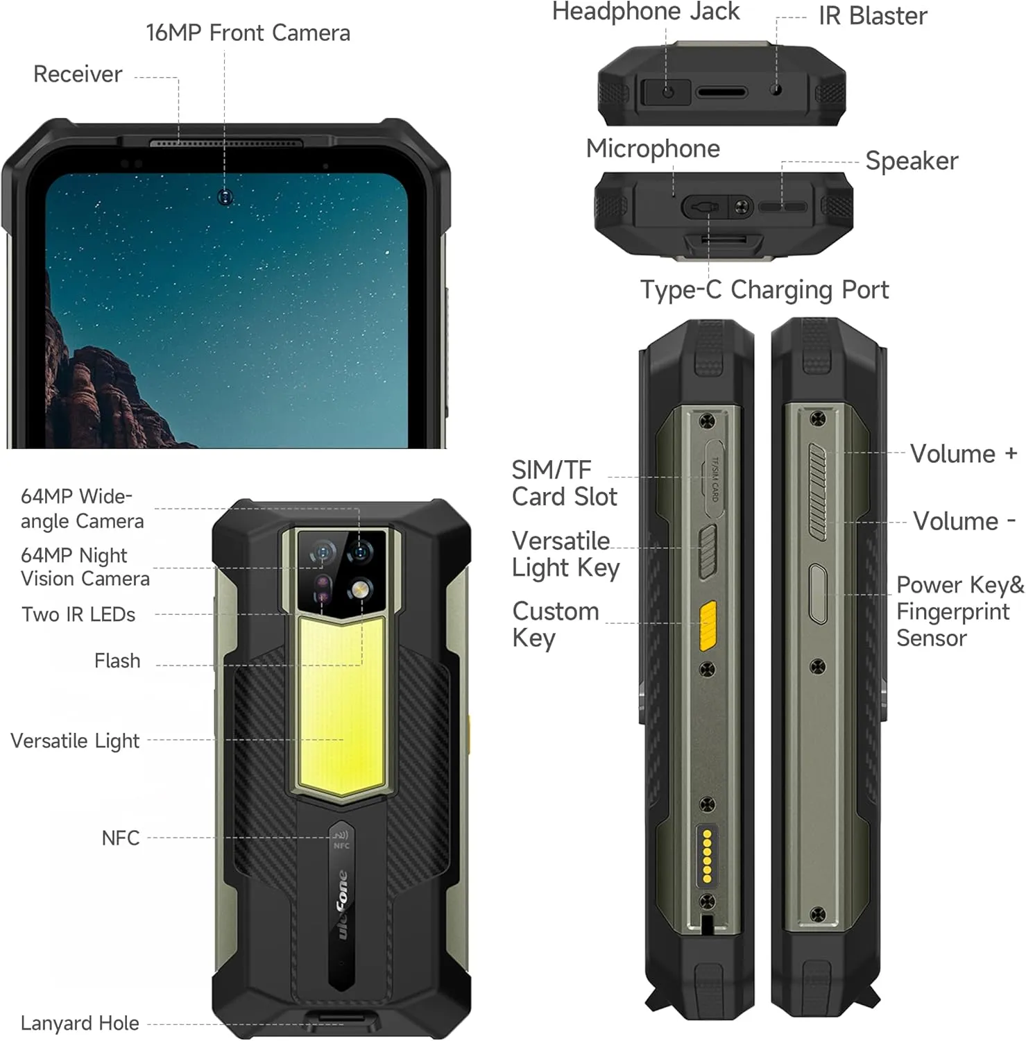 Ulefone Armor 24 Rugged Smartphone – 22000mAh Battery, 66W Fast Charging, 24GB RAM   256GB/2TB Storage, Android 14, 64MP   64MP Night Vision, 120Hz 6.78" Corning Gorilla Glass, 4G, 3-Card Slot, Built-in LED Light, Waterproof