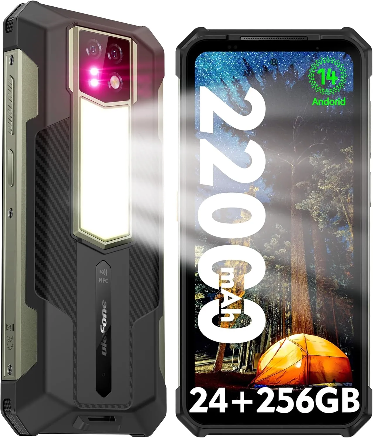 Ulefone Armor 24 Rugged Smartphone – 22000mAh Battery, 66W Fast Charging, 24GB RAM   256GB/2TB Storage, Android 14, 64MP   64MP Night Vision, 120Hz 6.78" Corning Gorilla Glass, 4G, 3-Card Slot, Built-in LED Light, Waterproof