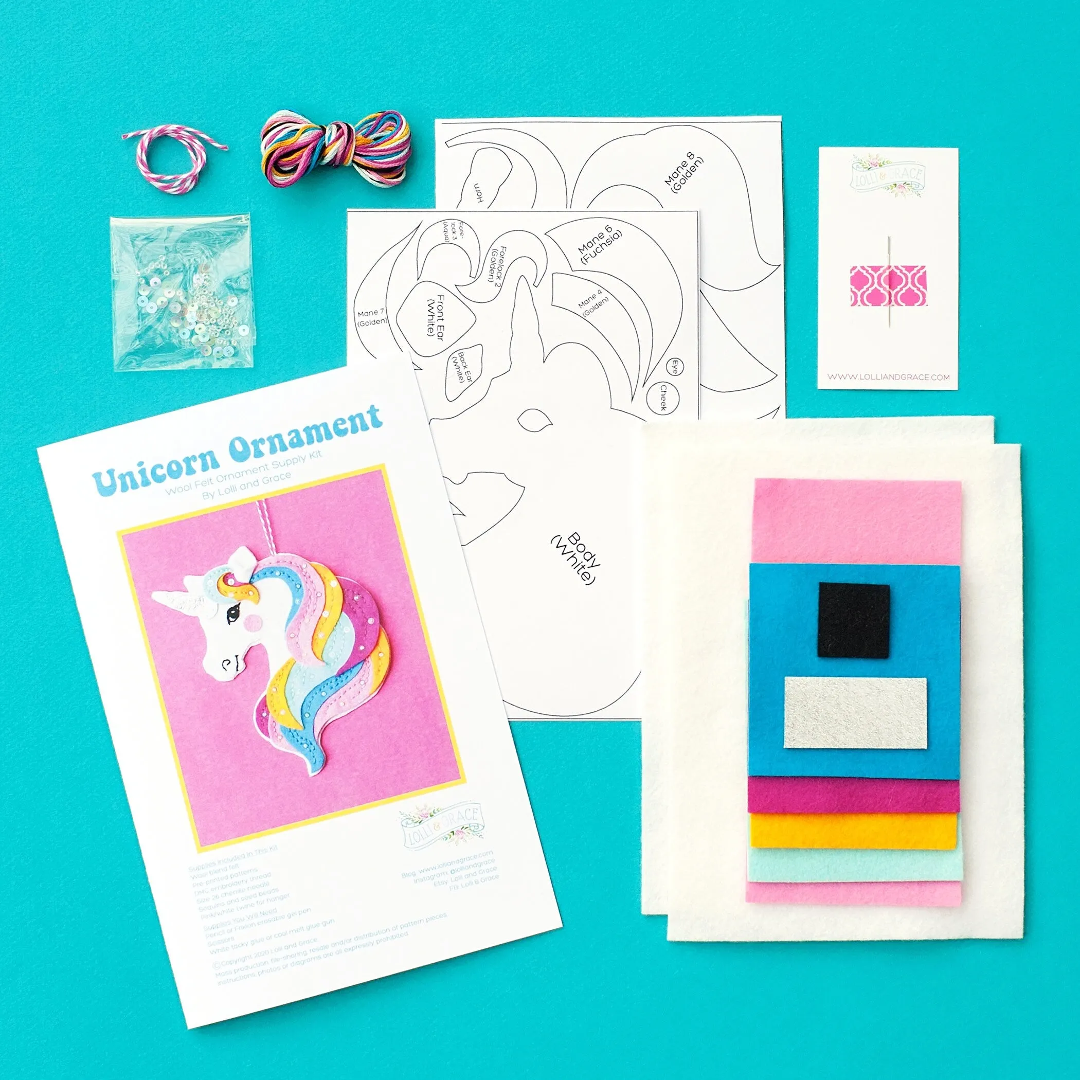 Unicorn Wool Felt Ornament Supply Kit