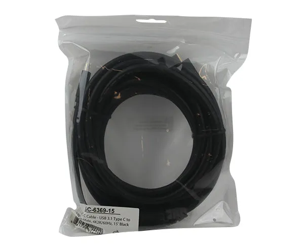 USB 3.1 Type C Male to HDMI 2.0 Male Cable, Black, 15FT, 25ft, 4K x 2K at 60Hz