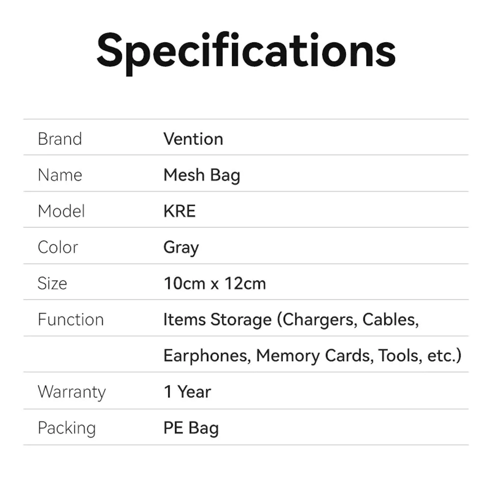 Vention 10 x 12 cm Electronic Accessories Personal Nylon Mesh Storage Bag with Pack of 2 / 4 / 6 for Power Adapter, Charging Data Cables, USB Hub, Flash Drives, SD/TF Memory Cards, Cosmetics | KREH0