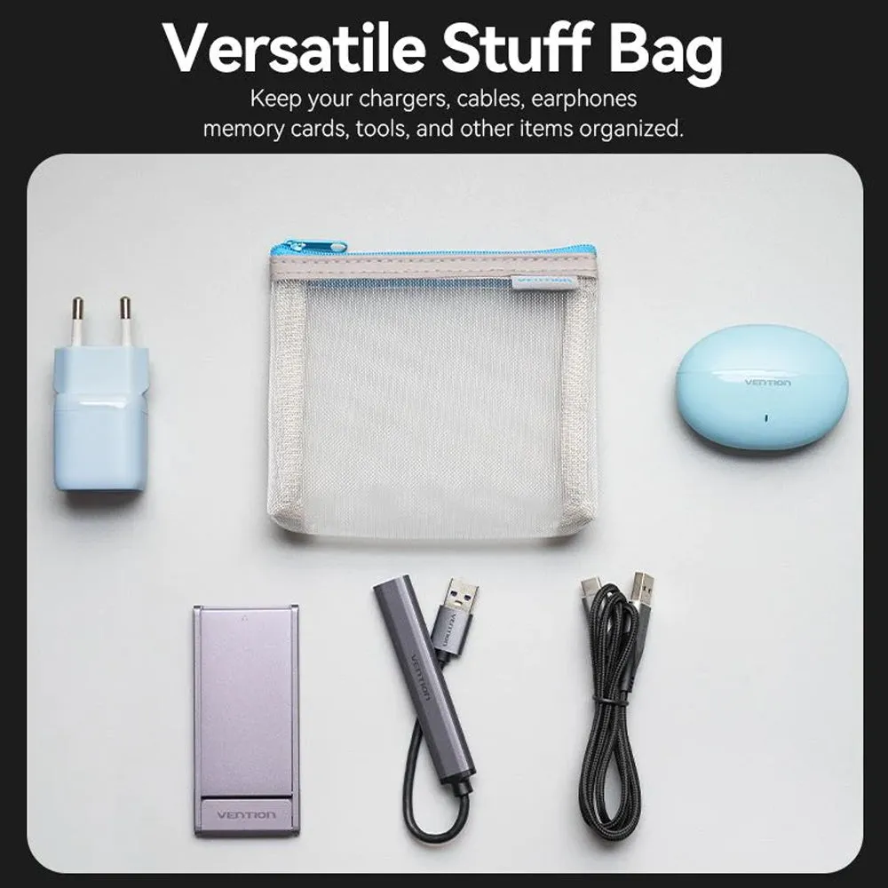 Vention 10 x 12 cm Electronic Accessories Personal Nylon Mesh Storage Bag with Pack of 2 / 4 / 6 for Power Adapter, Charging Data Cables, USB Hub, Flash Drives, SD/TF Memory Cards, Cosmetics | KREH0