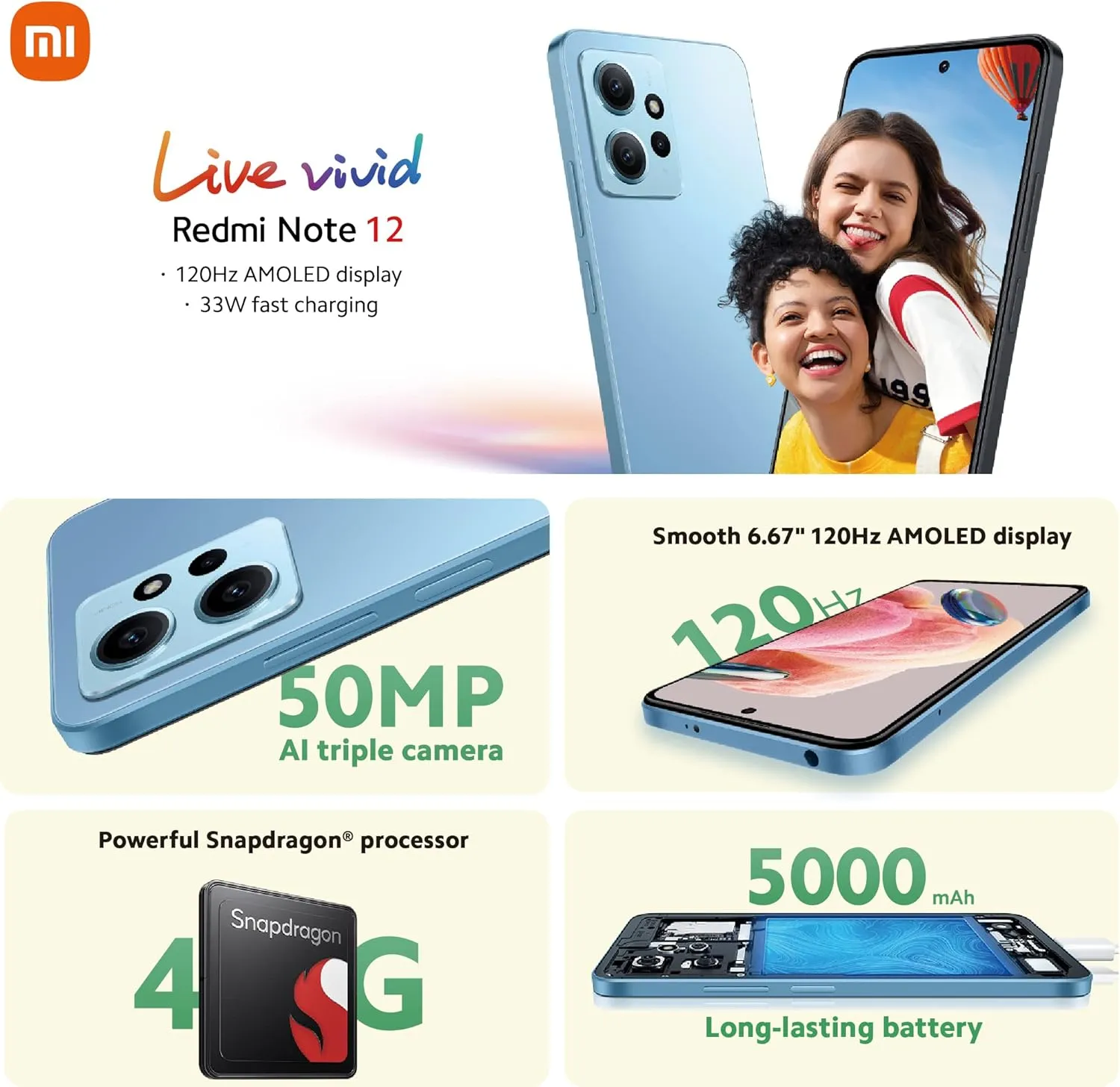 Xiaomi Redmi Note 12 - 4GB RAM, 128GB, Onyx Gray, Unlocked