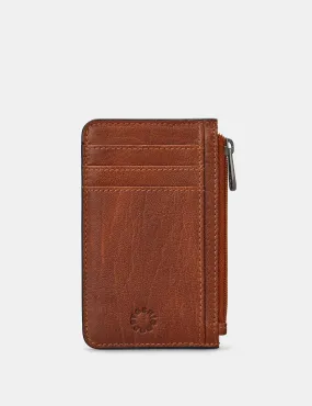Zip Top Brown Leather Card Holder