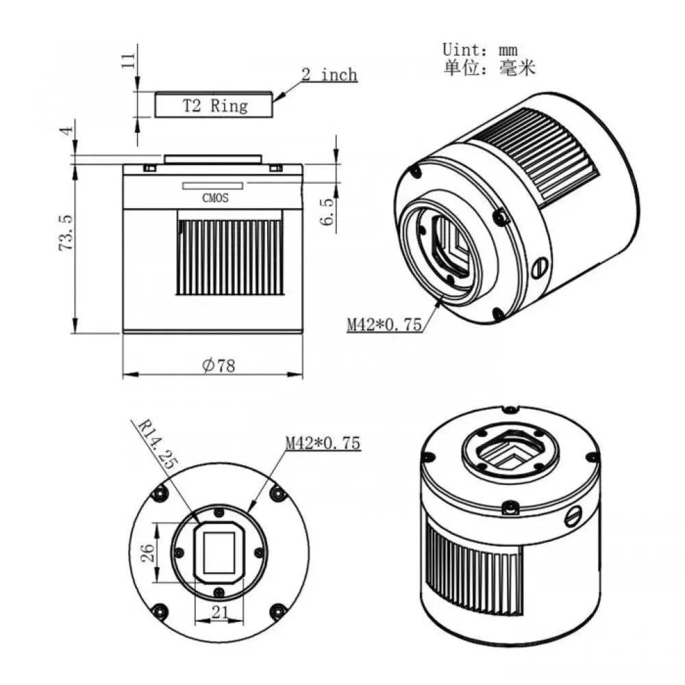 ZWO ASI183MM PRO COOLED Monochrome CMOS Camera for Astrophotography